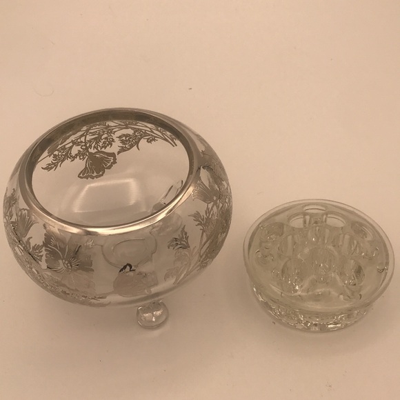 VTG 50s Viking Glass Flowerite Frog w/Flanders Poppies Sterling Silver Overlay - Picture 8 of 10